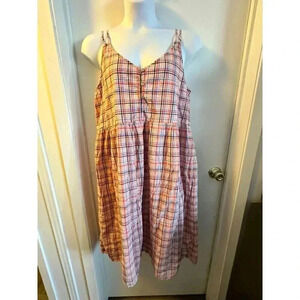 Loft pink Plaid sleeveless dress women's size 14 midi